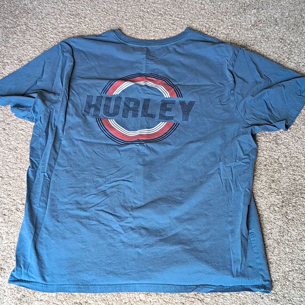 Hurley Blue Logo Graphic Print T-Shirt Mens 2XL Crew Neck Short Sleeve